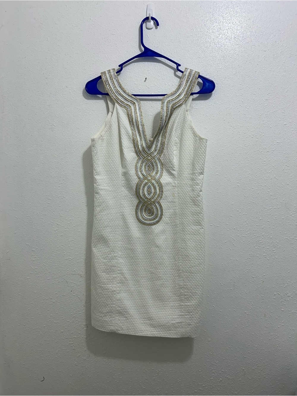 Lilly Pulitzer White Textured Sheath Dress with Gold Embellishment